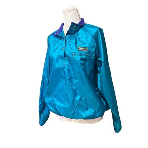 Vintage LL Bean Turquoise Windbreaker Womens Sz Medium Henley Nylon Unlined - Picture 16 of 16
